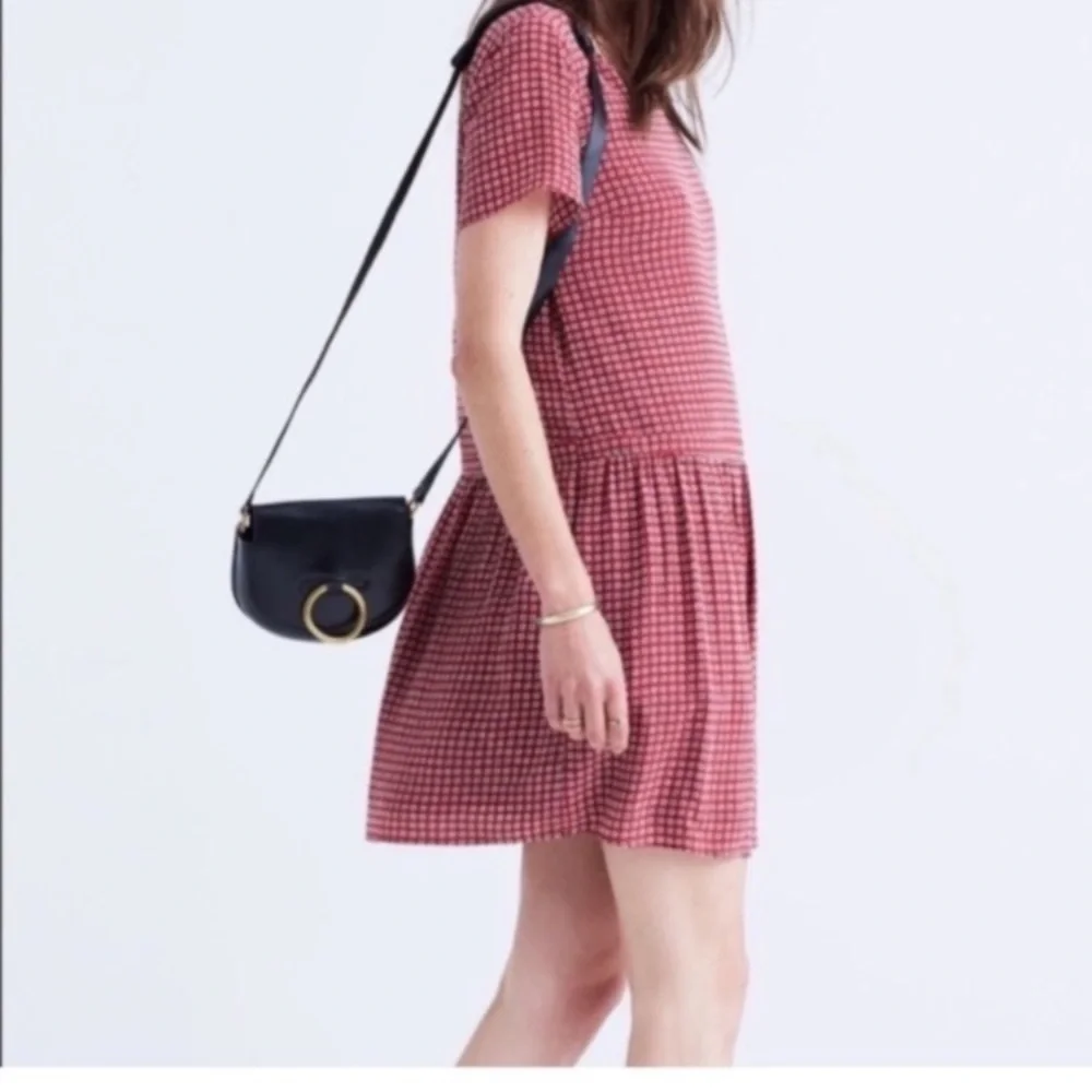 Madewell Silk Red Checked Short Sleeve Drop Waist Dress size 4 - Picture 7 of 7
